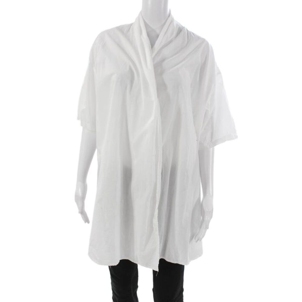 Oak Womens Tunic Blouse Collared Short Sleeve Cotton Blend White Size S